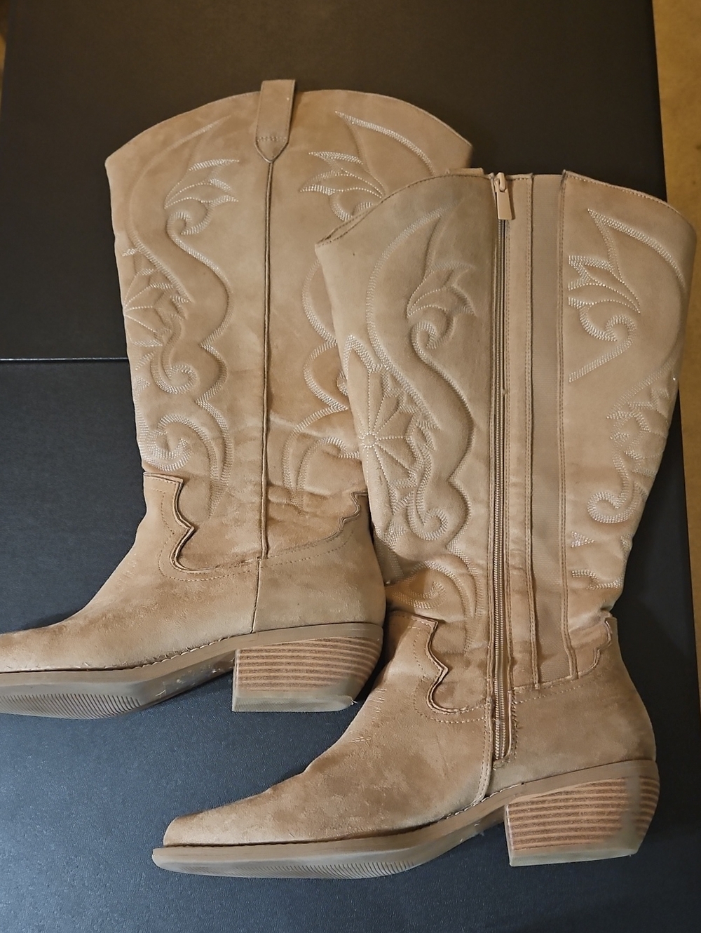 torrid Tan Faux Suede Embroidered Knee-High Western Boots 11 WW